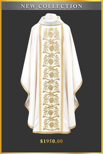 Front side of "ref 20-2469G" Off-White Monastic vestment, from Chagall Design Limited's New Collection.